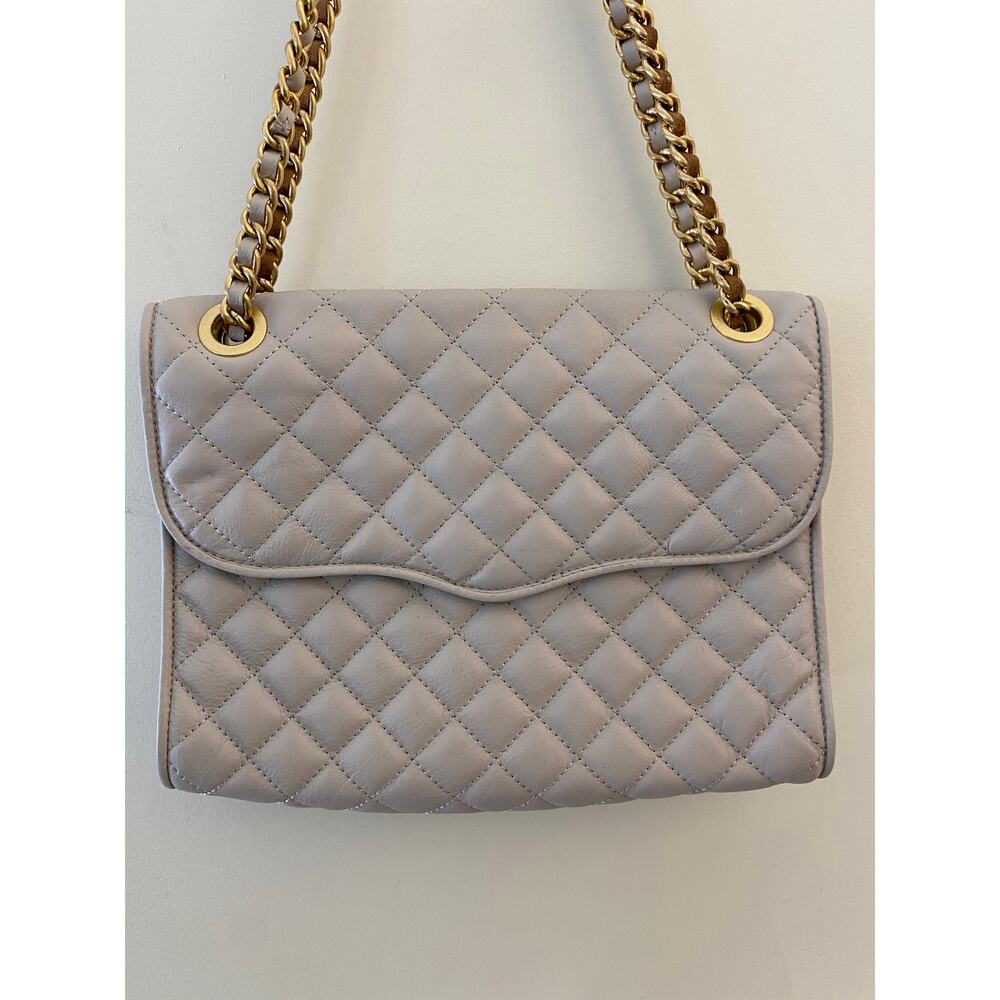 Rebecca Minkoff Crossbody Purse Bag Gray Beige Velvet Chain Quilted Affair Work - Picture 2 of 12
